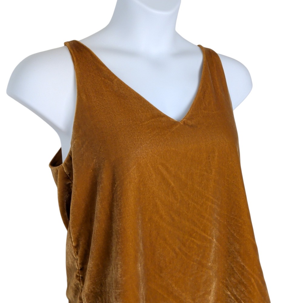 LOFT Womens Crushed Velvet V-Neck Tank Top Blouse Gold Mustard Yellow Medium